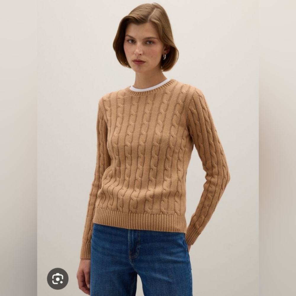 OVS, Classic,Tan,Cable Knit Sweater, Size Medium